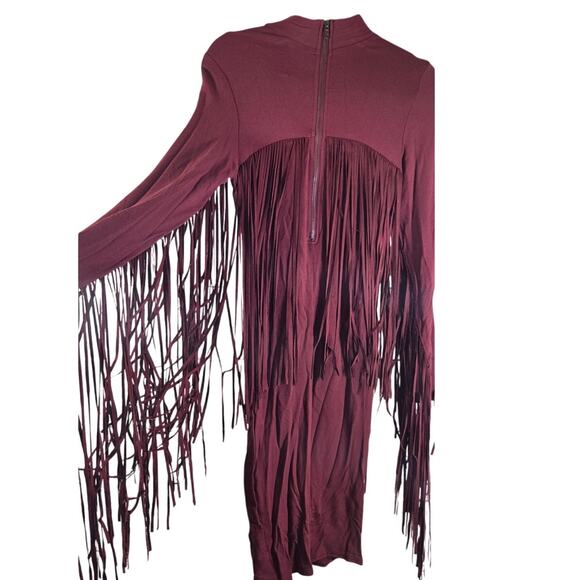 Hot and Delicious Fringe trimmed tassle midi fitted red dress size large - Picture 2 of 9
